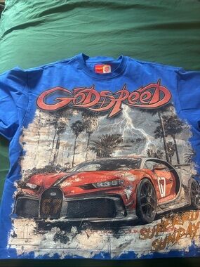 Godspeed Blue Graphic Tee with Red Race Car